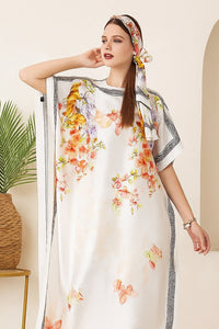 Floral Plunge Kaftan Dress with Scarf