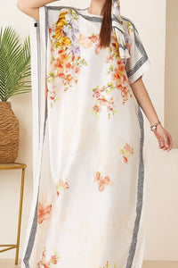Floral Plunge Kaftan Dress with Scarf