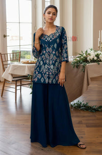 Midnight Bloom Printed Kurta Sharara Set