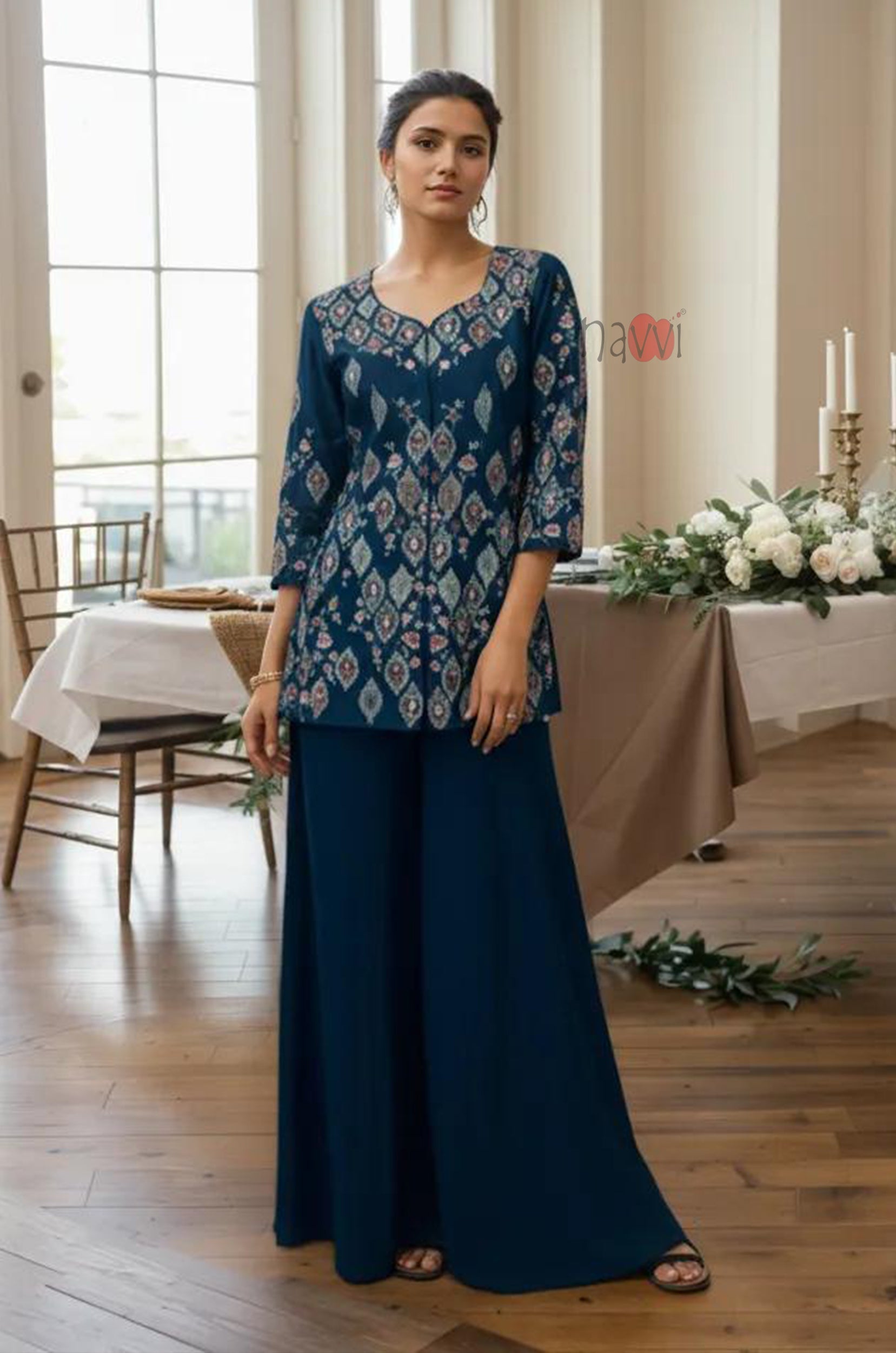 Midnight Bloom Printed Kurta Sharara Set