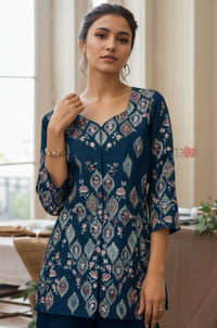 Midnight Bloom Printed Kurta Sharara Set