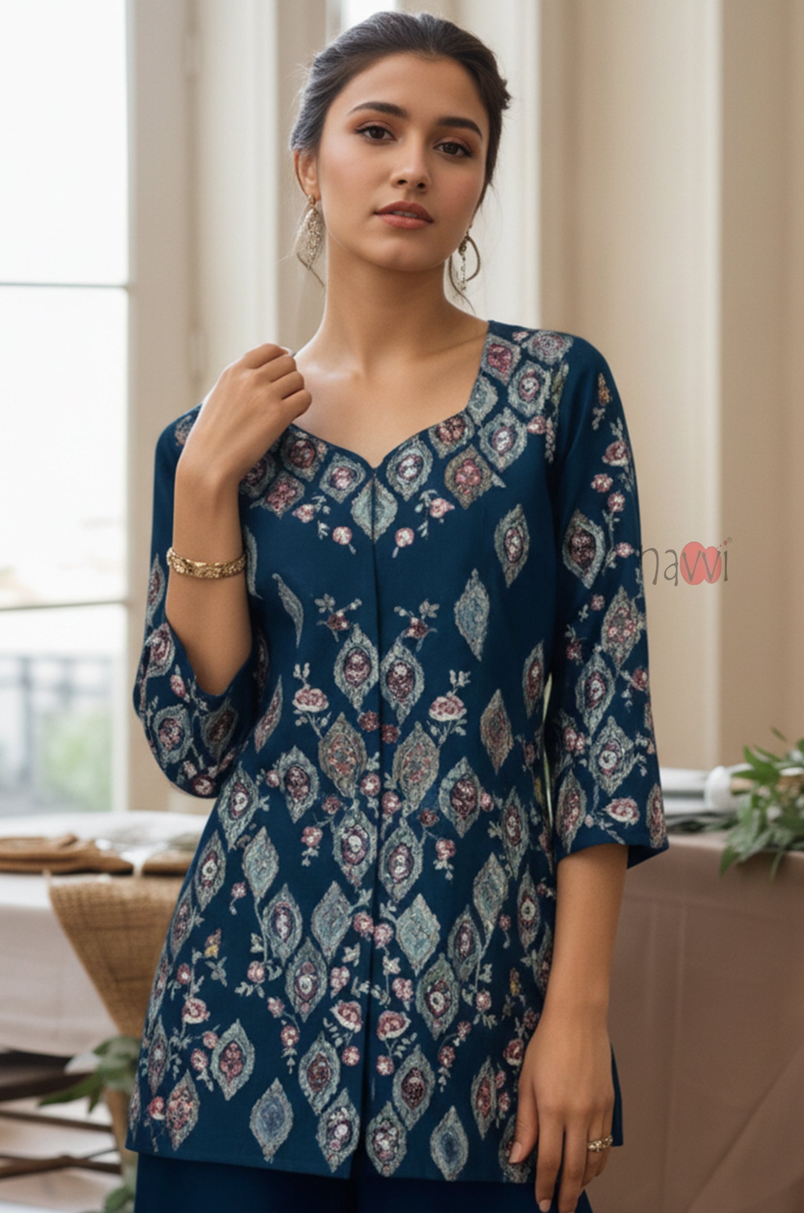 Midnight Bloom Printed Kurta Sharara Set