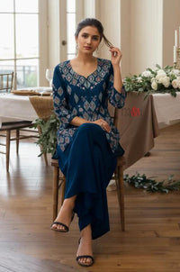 Midnight Bloom Printed Kurta Sharara Set