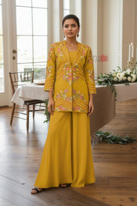 Women's Mustard Embroidered Kurta Palazzo