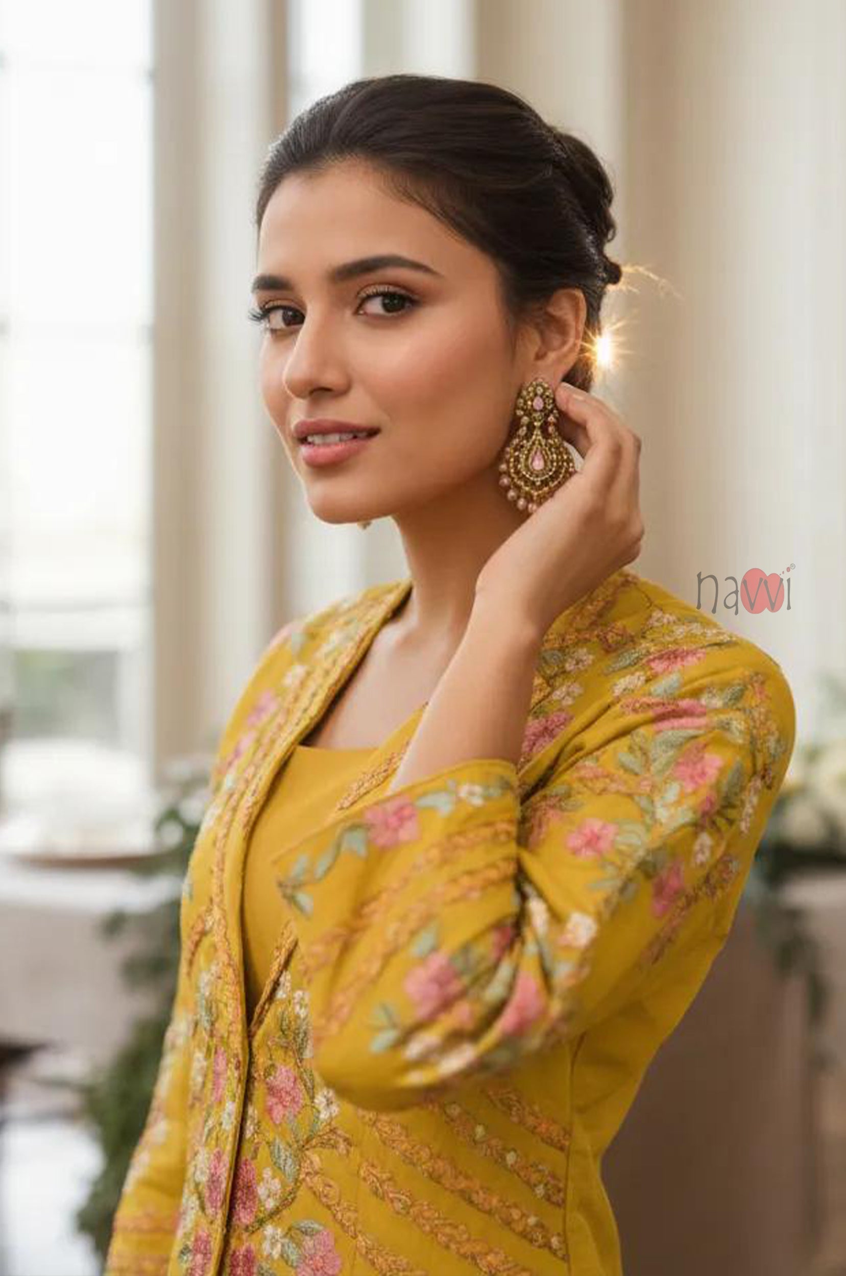 Women's Mustard Embroidered Kurta Palazzo