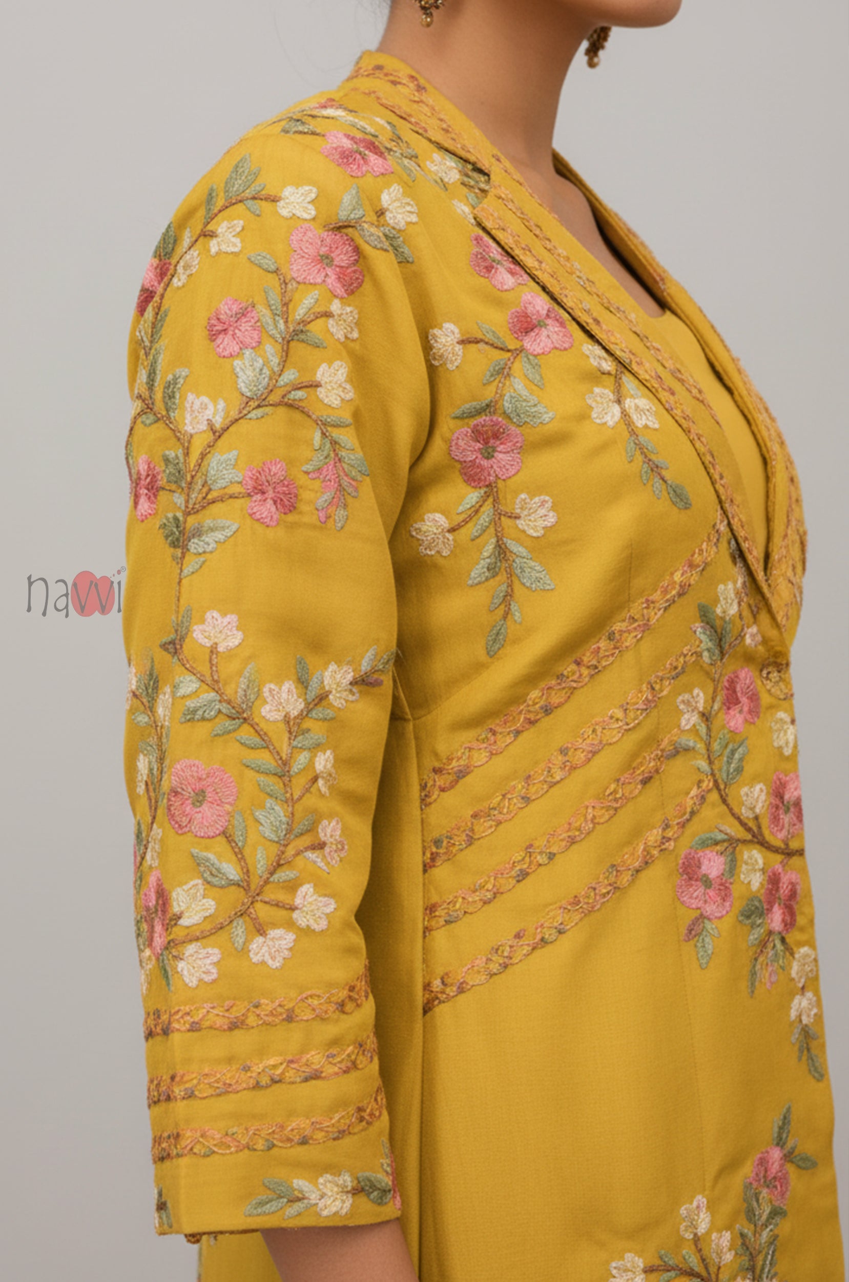 Women's Mustard Embroidered Kurta Palazzo