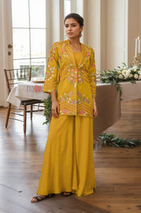 Women's Mustard Embroidered Kurta Palazzo