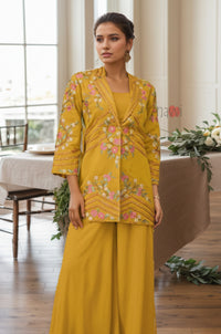 Women's Mustard Embroidered Kurta Palazzo