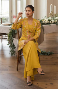 Women's Mustard Embroidered Kurta Palazzo