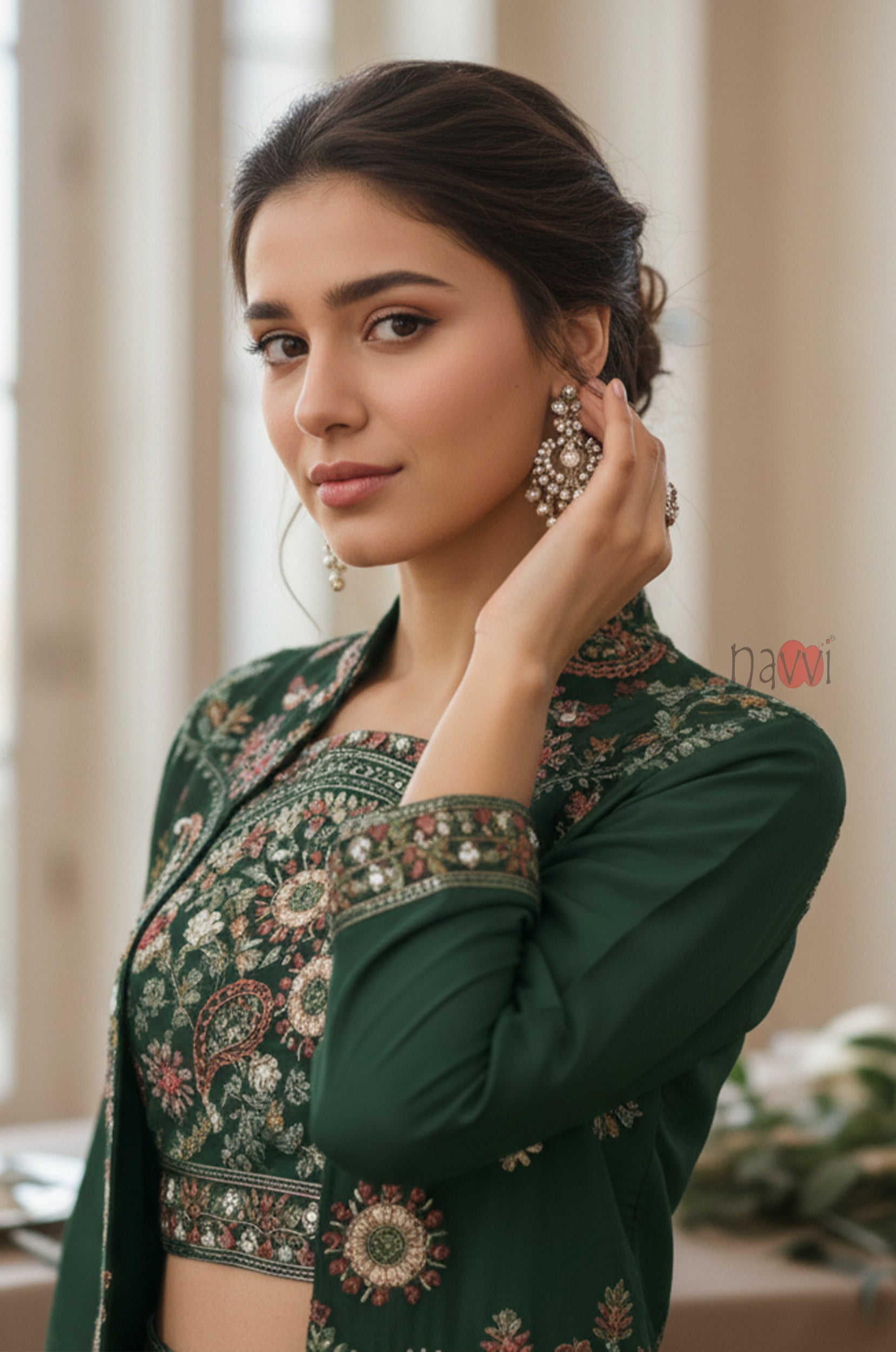 Bottle Green Embroidered Co-Ord Set