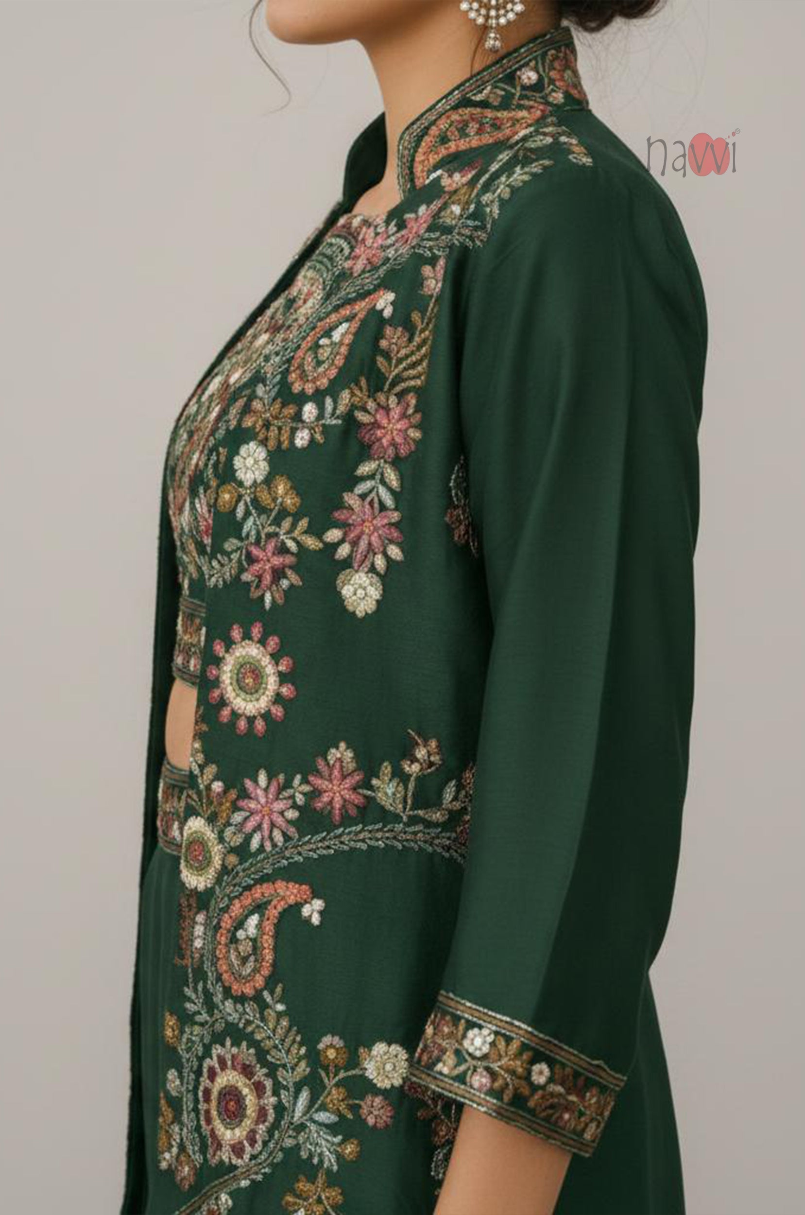 Bottle Green Embroidered Co-Ord Set