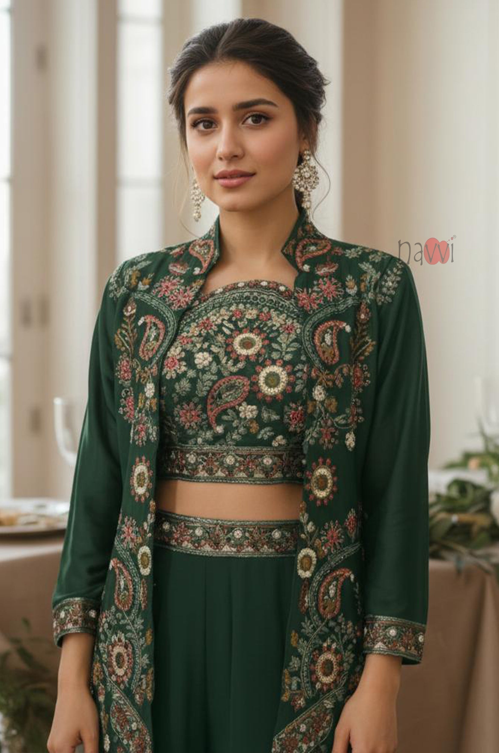 Bottle Green Embroidered Co-Ord Set