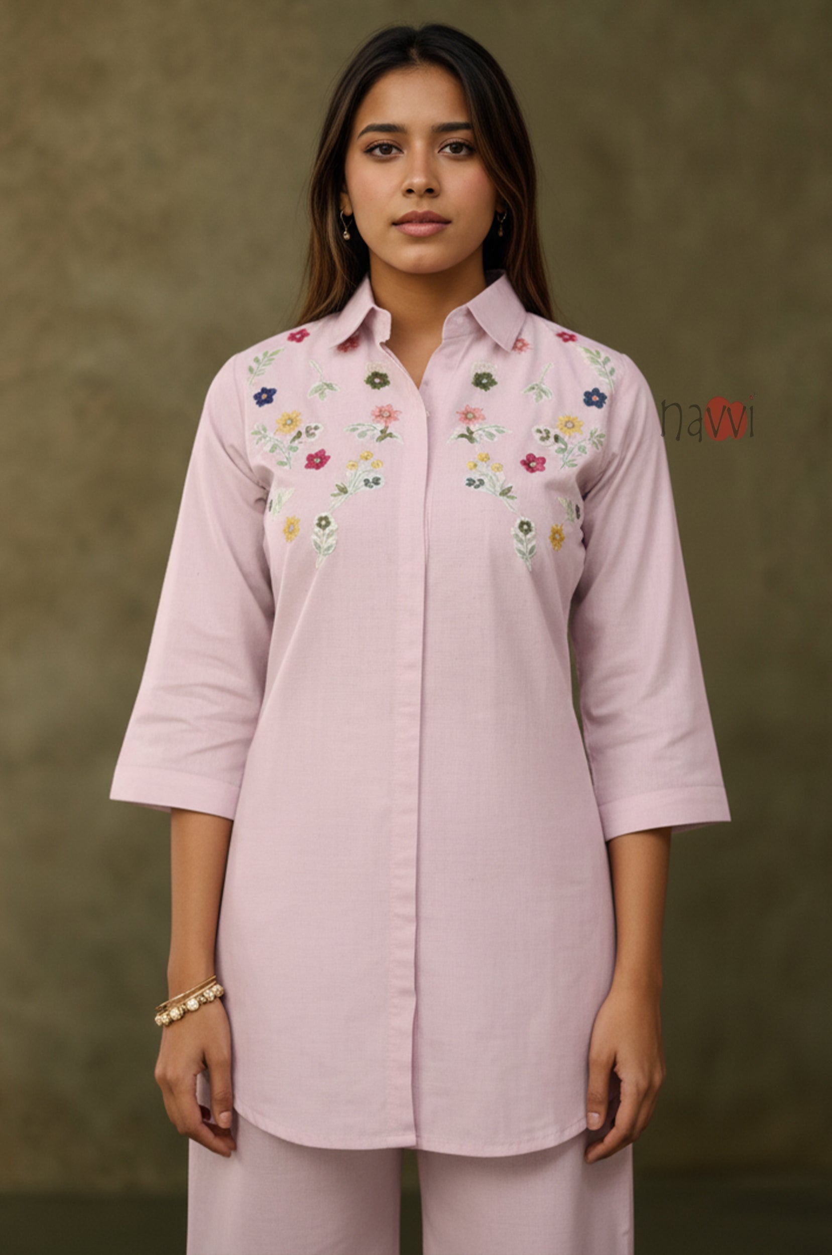 Blush Bloom Embroidered Kurta Pant Set