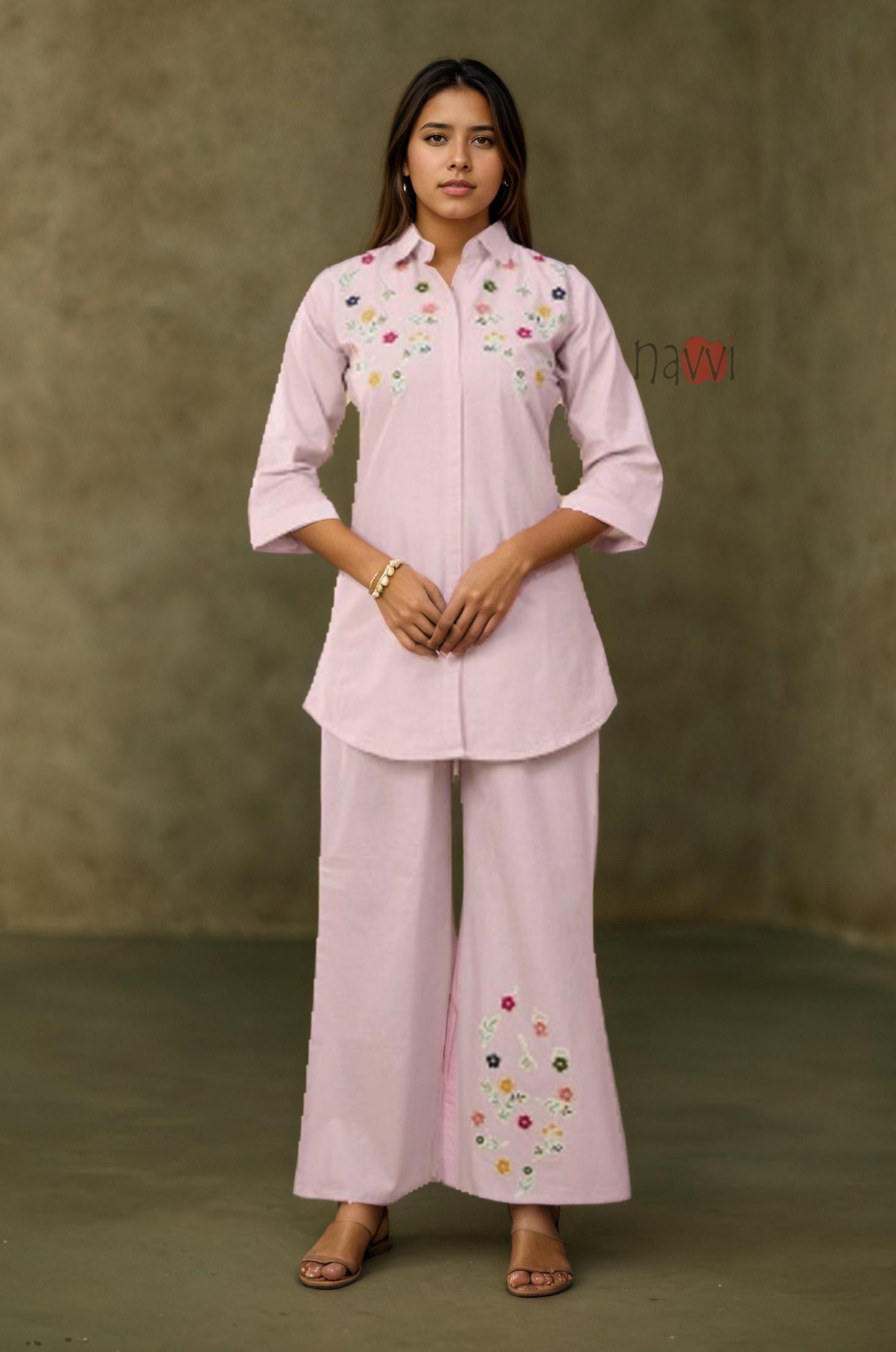 Blush Bloom Embroidered Kurta Pant Set