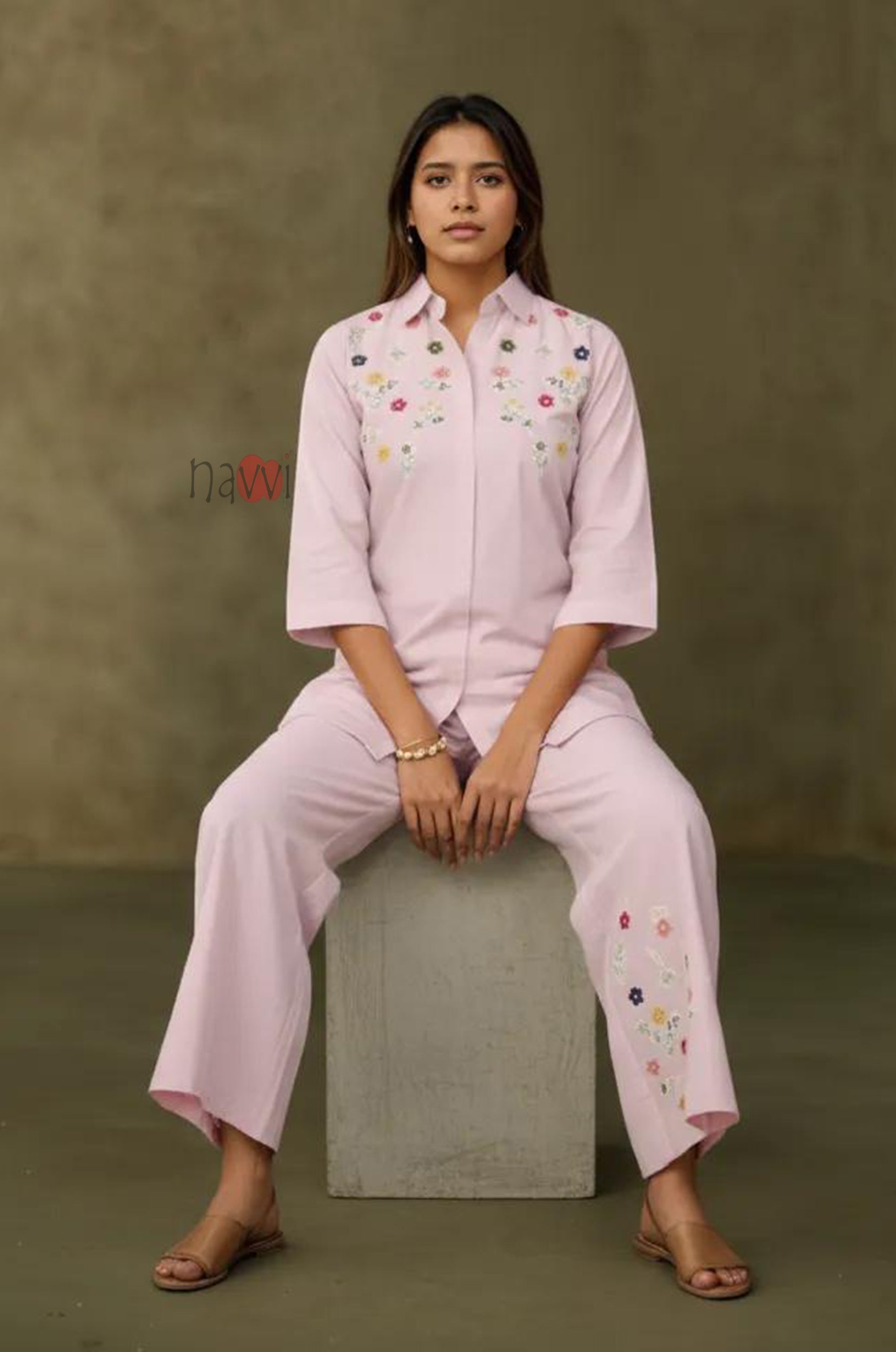 Blush Bloom Embroidered Kurta Pant Set