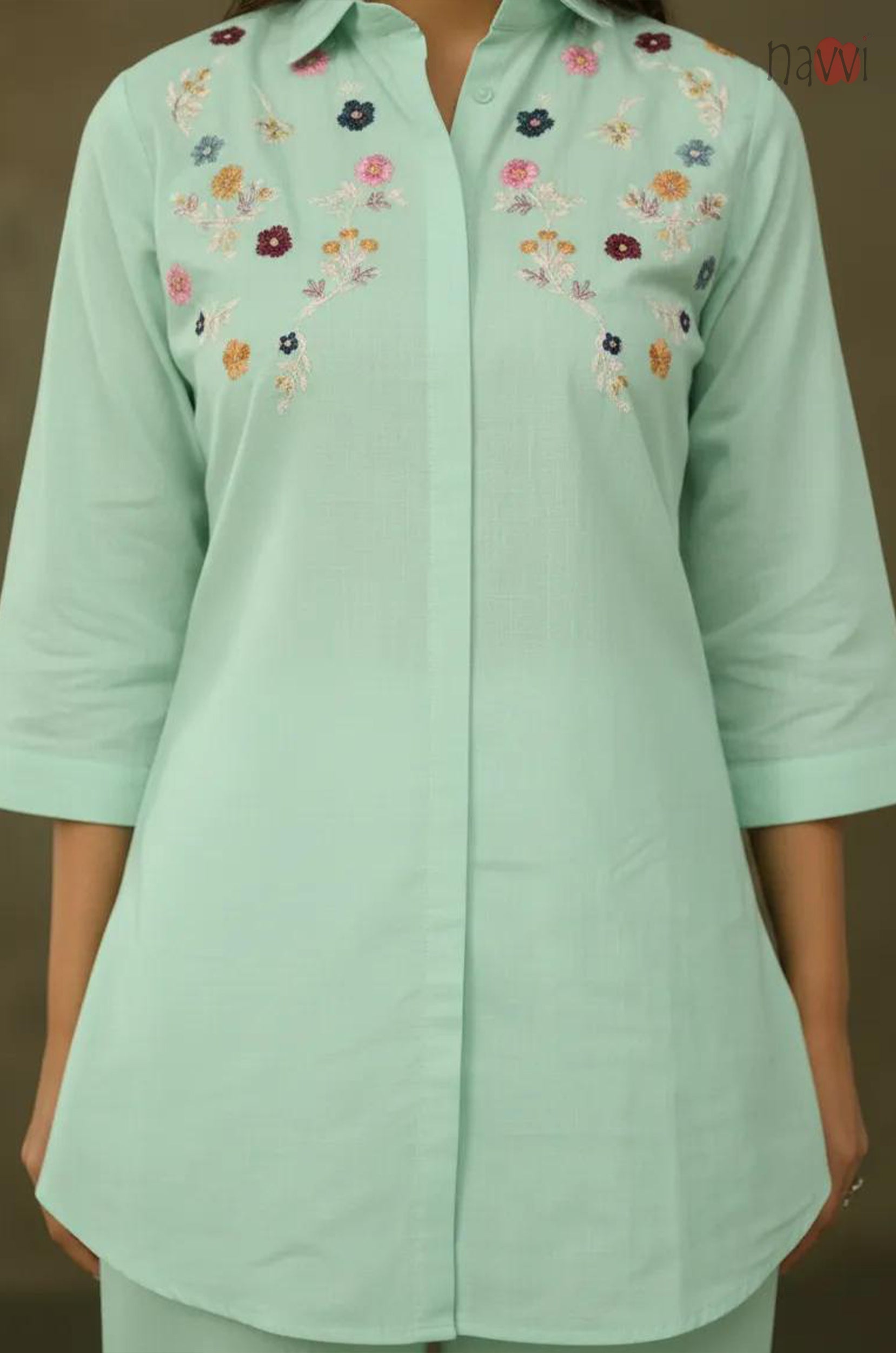 Mint Green Embroidered Kurta with Pant