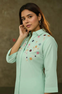 Mint Green Embroidered Kurta with Pant