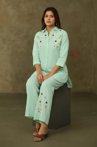 Mint Green Embroidered Kurta with Pant