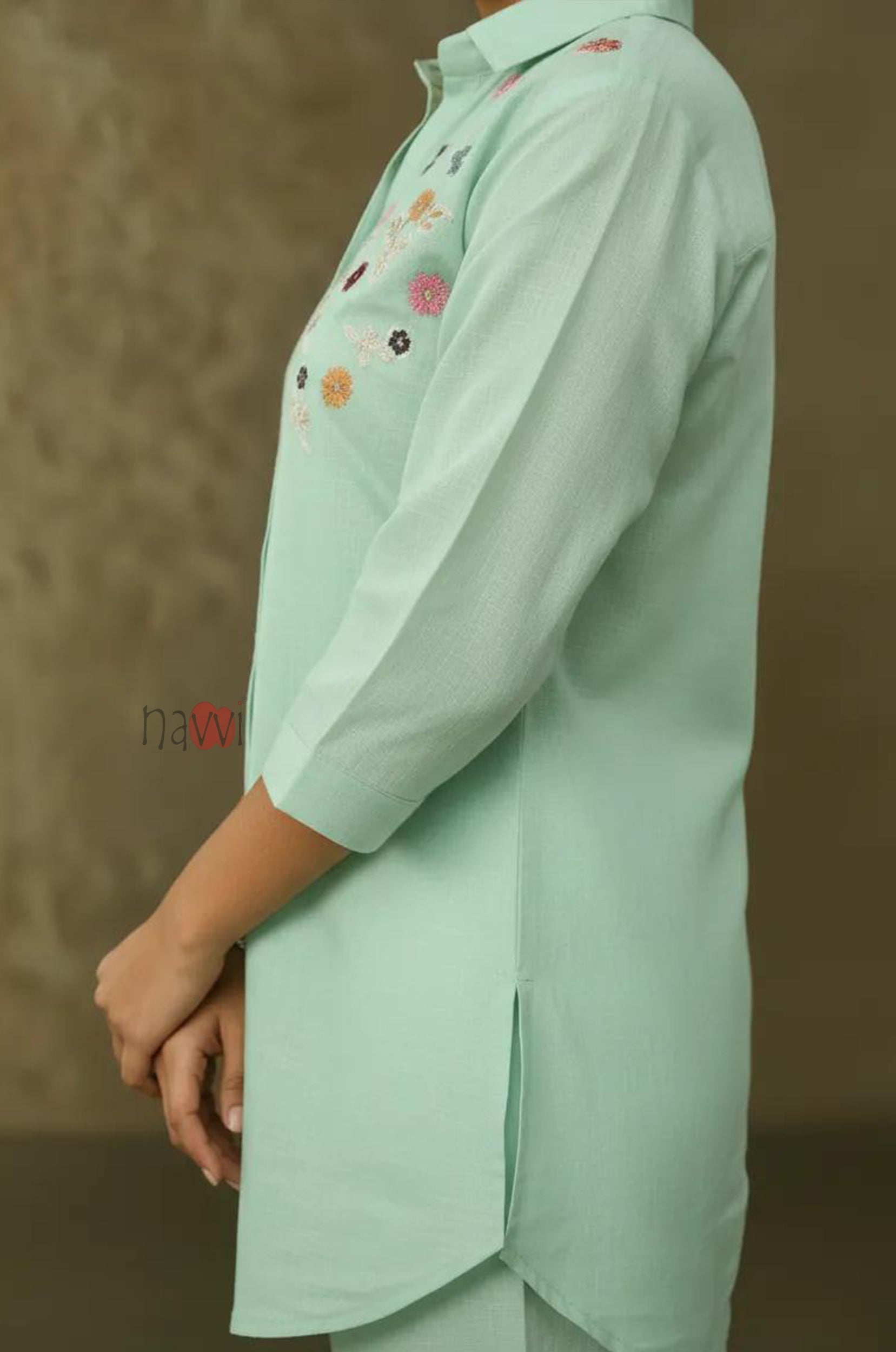 Mint Green Embroidered Kurta with Pant