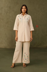 Beige Embroidery Kurta with Pants - Navvi.in