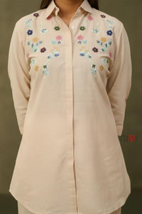 Beige Embroidery Kurta with Pants - Navvi.in