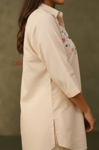 Beige Embroidery Kurta with Pants - Navvi.in