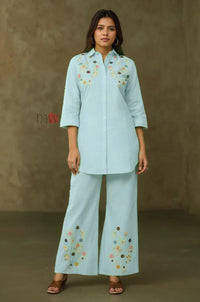 Sky Bloom Embroidered Kurta with Pants