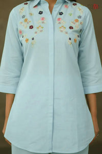 Sky Bloom Embroidered Kurta with Pants