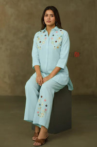 Sky Bloom Embroidered Kurta with Pants