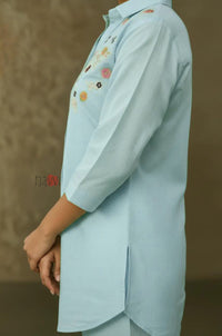 Sky Bloom Embroidered Kurta with Pants