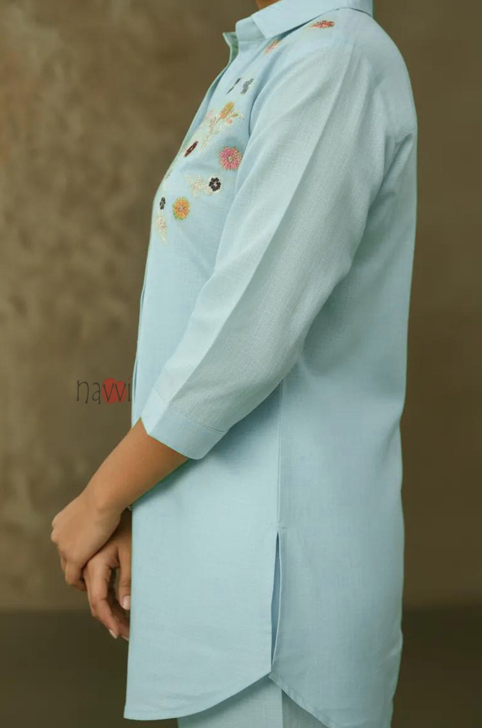 Sky Bloom Embroidered Kurta with Pants