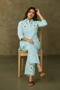 Sky Bloom Embroidered Kurta with Pants