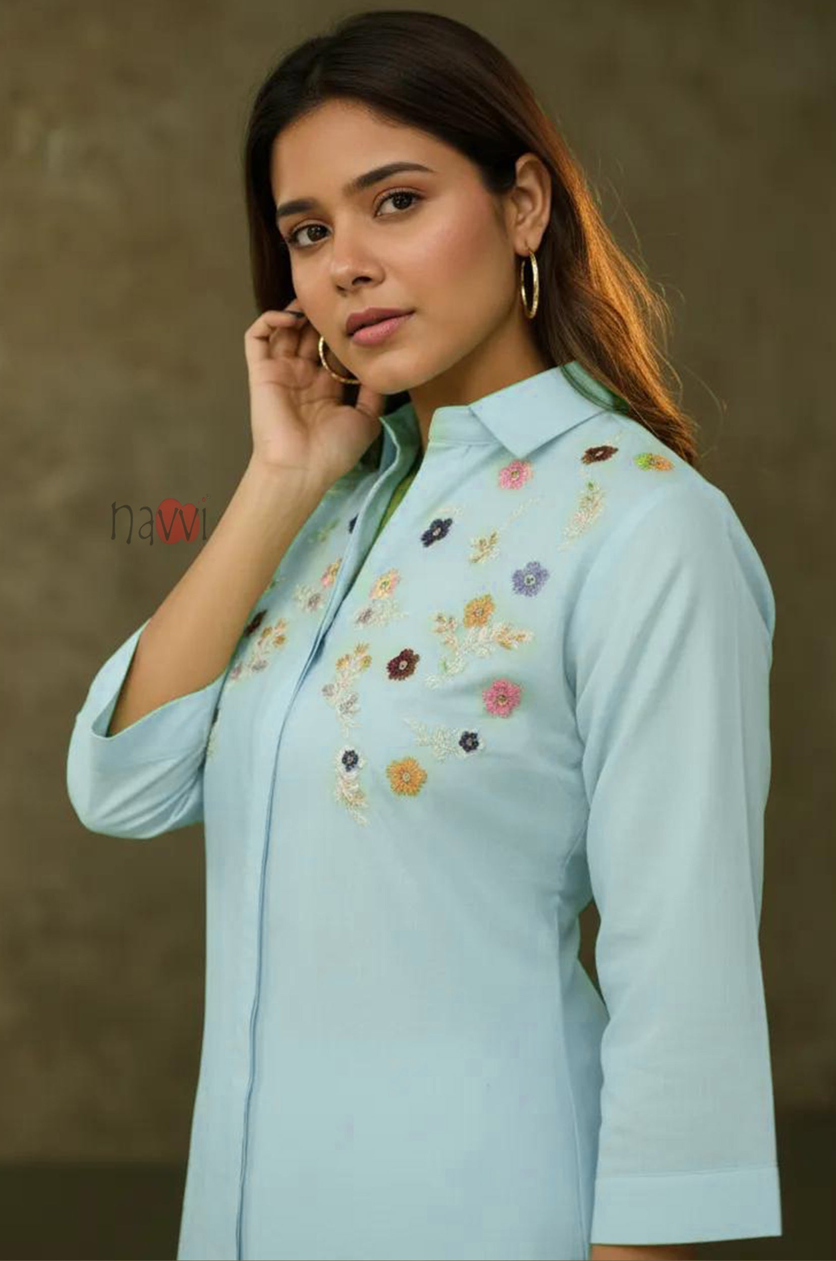 Sky Bloom Embroidered Kurta with Pants