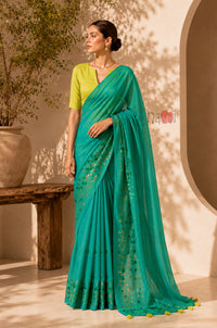 Turquoise Grace Foil Border Saree