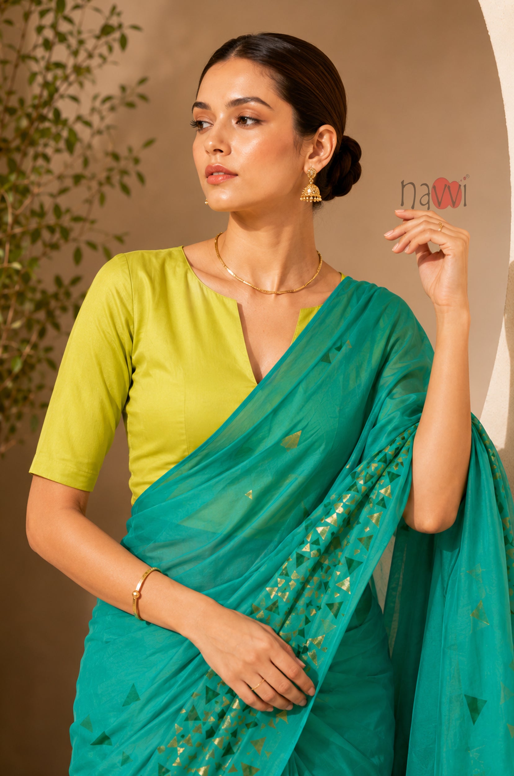 Turquoise Grace Foil Border Saree