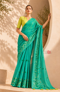 Turquoise Grace Foil Border Saree