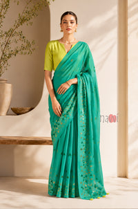 Turquoise Grace Foil Border Saree