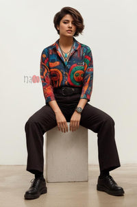 Urban Eclipse Abstract Linen Shirt Top - Navvi.in