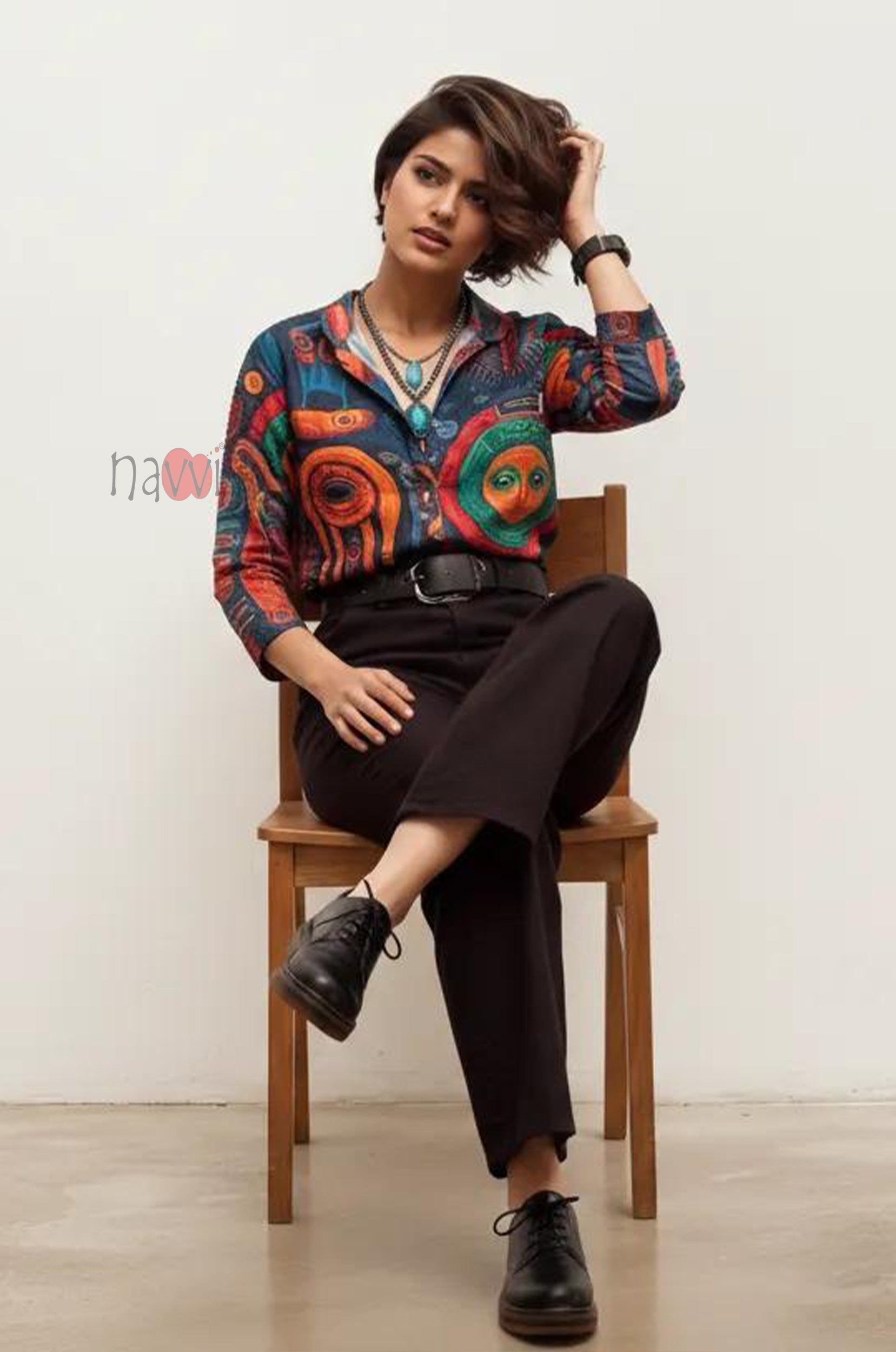 Urban Eclipse Abstract Linen Shirt Top - Navvi.in