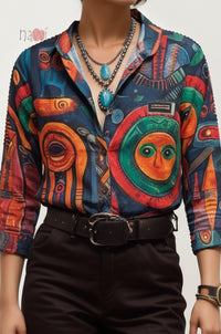 Urban Eclipse Abstract Linen Shirt Top - Navvi.in