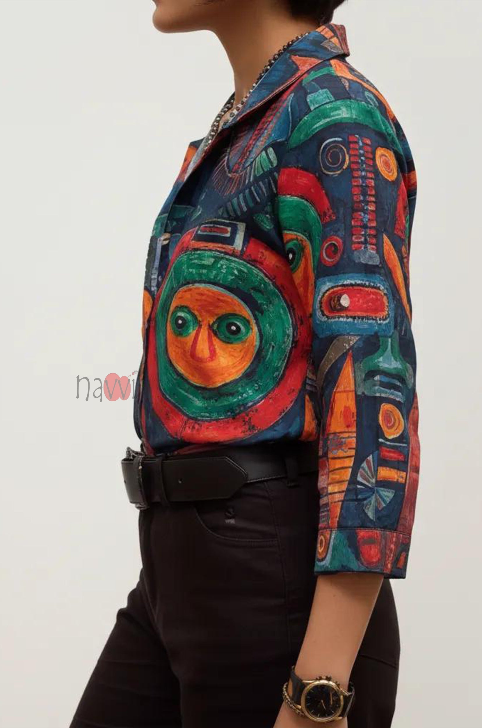 Urban Eclipse Abstract Linen Shirt Top - Navvi.in