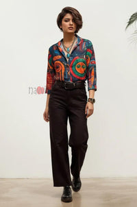Urban Eclipse Abstract Linen Shirt Top - Navvi.in