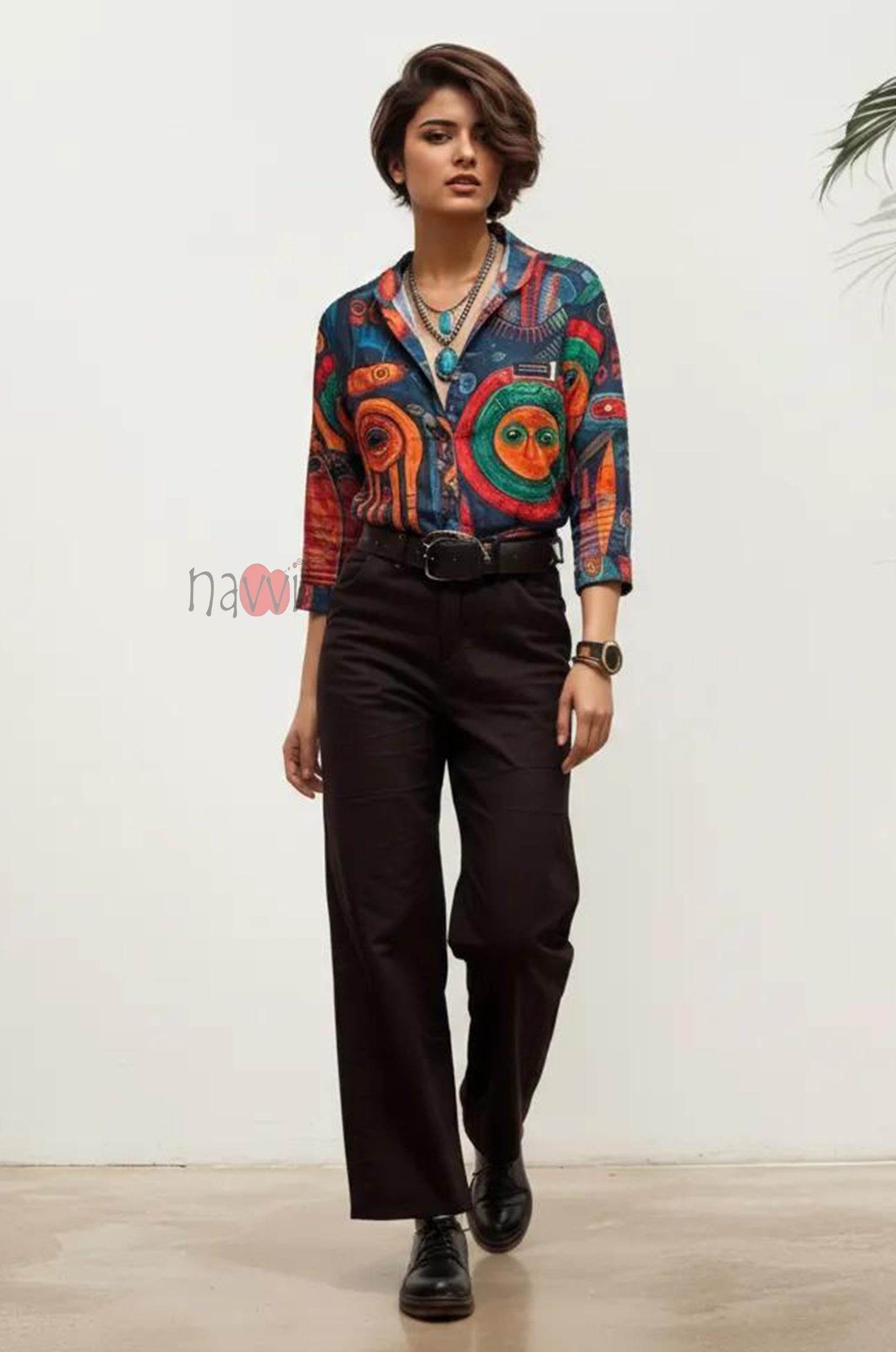 Urban Eclipse Abstract Linen Shirt Top - Navvi.in