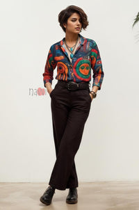 Urban Eclipse Abstract Linen Shirt Top - Navvi.in