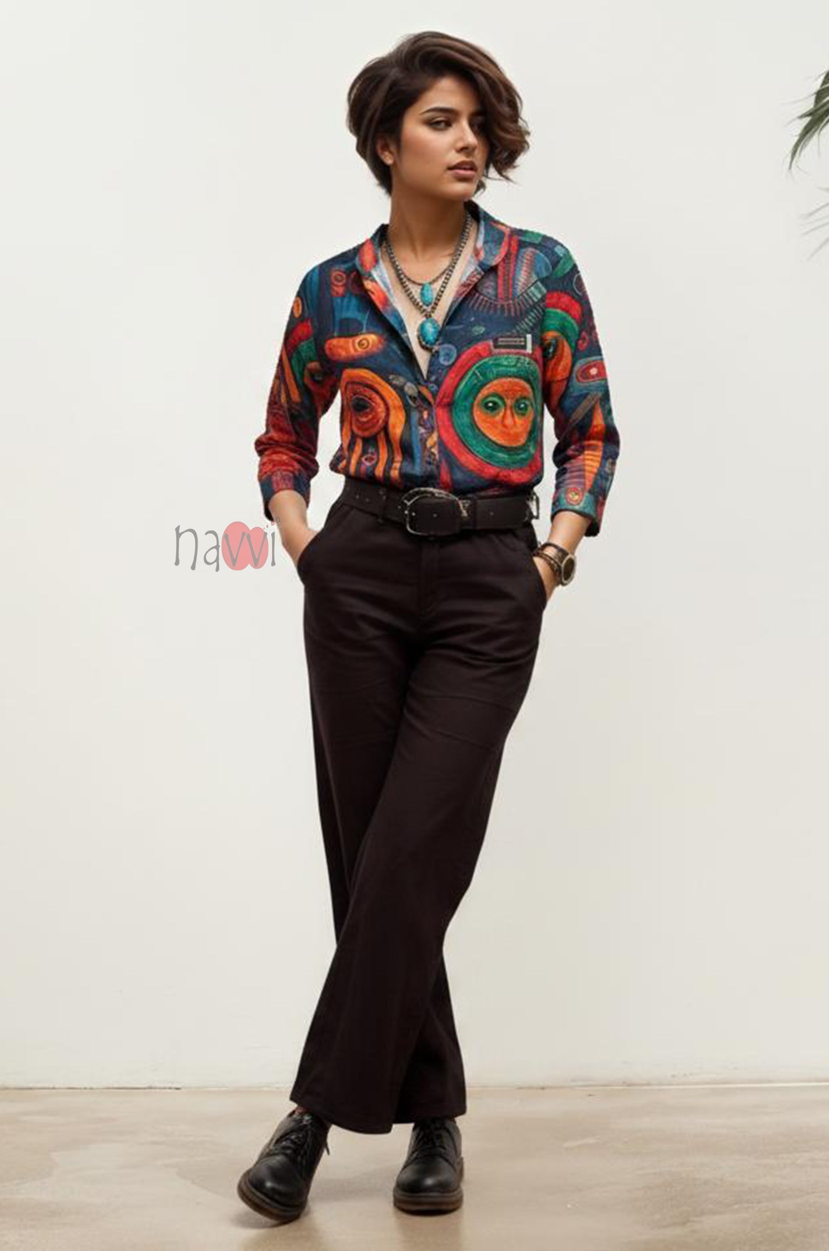 Urban Eclipse Abstract Linen Shirt Top - Navvi.in