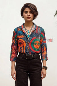 Urban Eclipse Abstract Linen Shirt Top - Navvi.in
