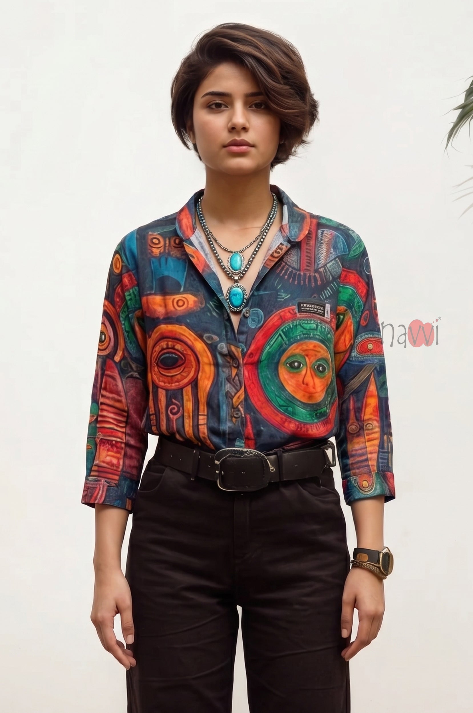 Urban Eclipse Abstract Linen Shirt Top - Navvi.in