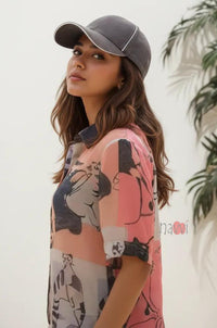 Pink Muse Artistic Printed Linen Shirt