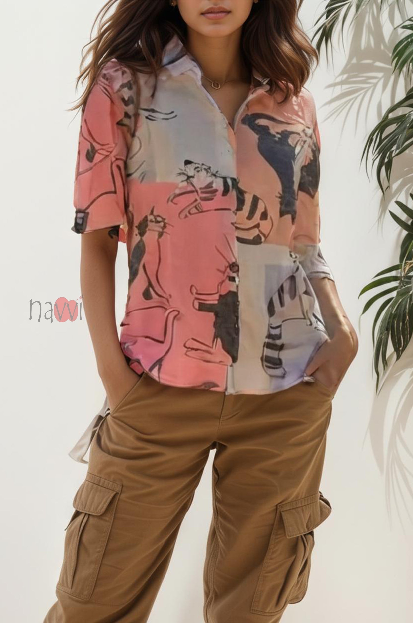 Pink Muse Artistic Printed Linen Shirt