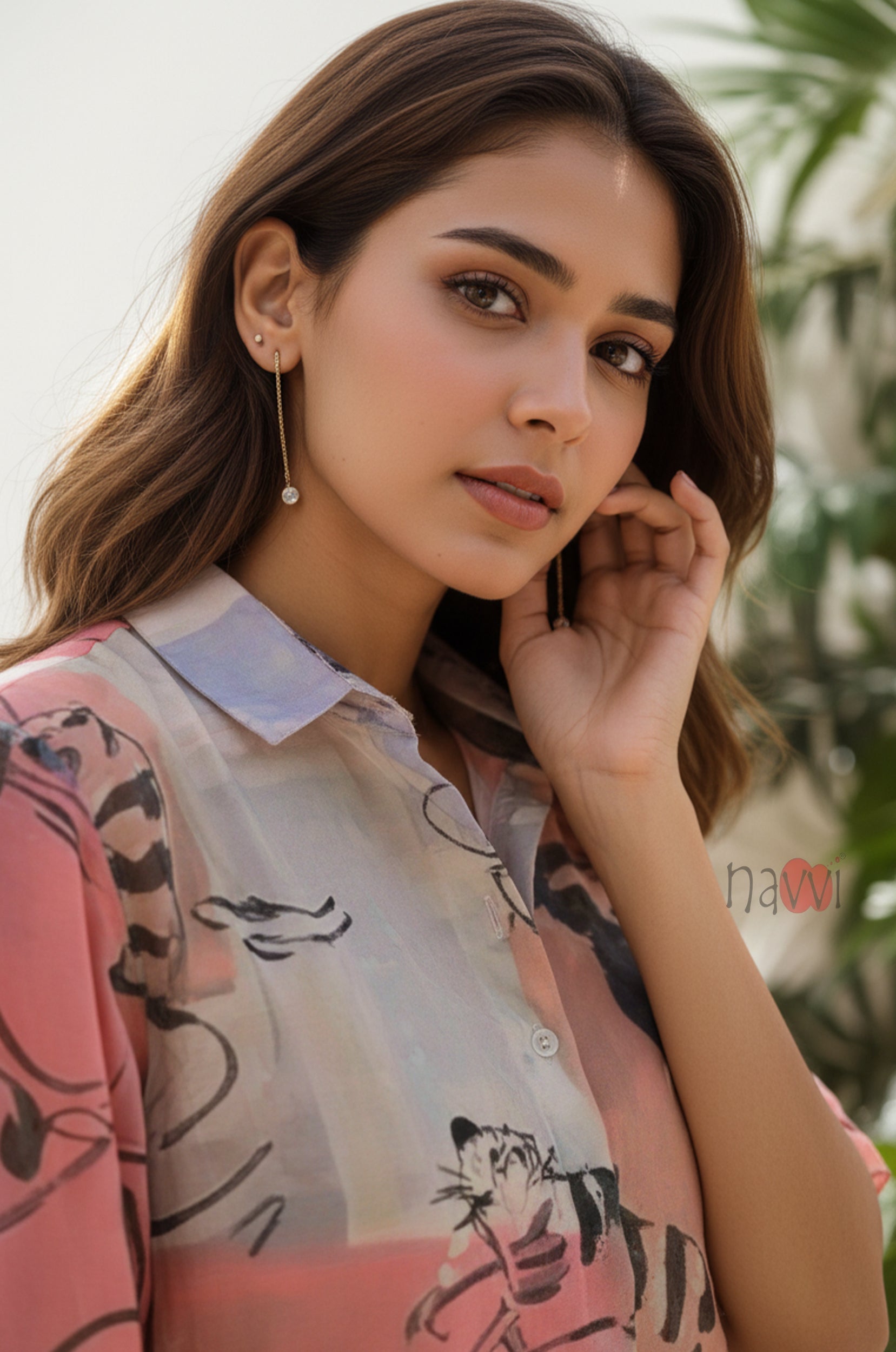 Pink Muse Artistic Printed Linen Shirt